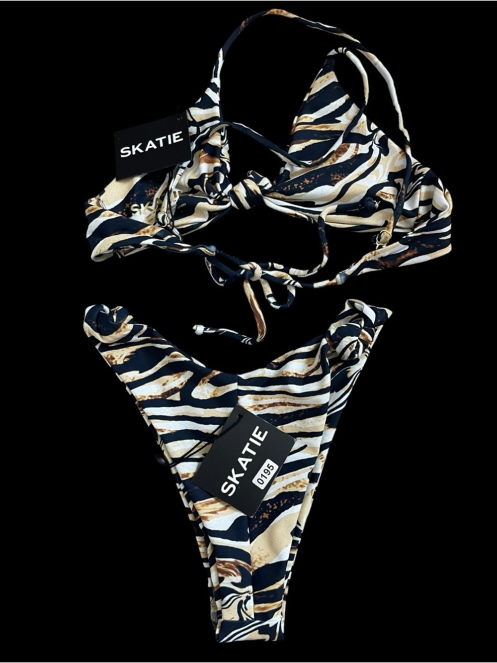 SKATIE NWT Sarah Top & Suzanne Bottom XS Marble Zebra Bikini